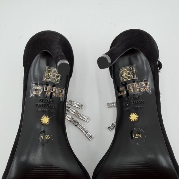 Stuart Weitzman Nudistcurve Superglam Heels Black Women Size 7.5B Crystal Fringe - Picture 8 of 8
